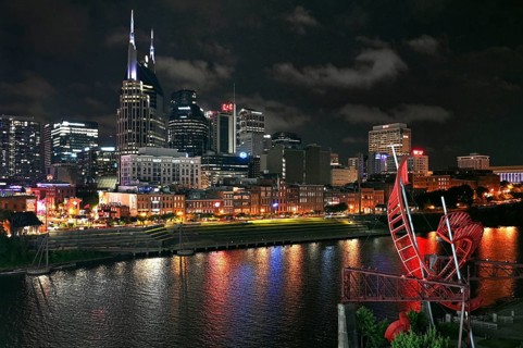 View of the Nashville skyline at night, Tennessee, United States of America