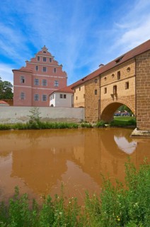 Amberg, river Vils, historical water lock, city glasses, Upper Palatinate, Bavaria Germany
