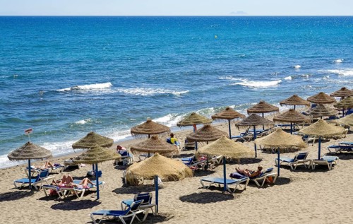 MARBELLA, ANDALUCIA/SPAIN - MAY 4 : View of the beach in Marbella Spain on May 4, 2014.