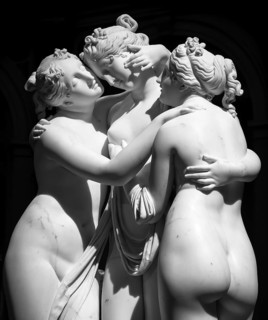 MILAN, ITALY - CIRCA JUNE 2020: Antonio Canova?s statue The Three Graces (Le tre Grazie).