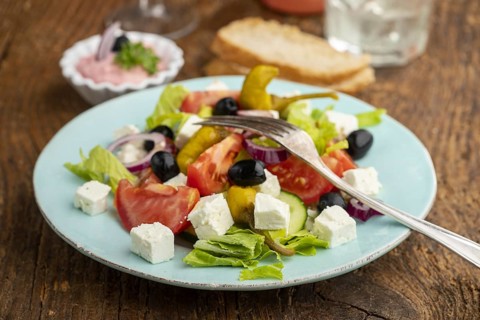 Greek salad with feta cheese and olives