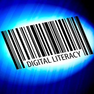 Digital Literacy, barcode with blue Background