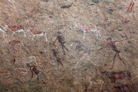 Archaeological rock drawing White Lady, Brandberg, Erongo, Namibia, Africa