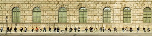 People sitting next to each other in a long row, Residence, Max-Joseph-Platz, people sitting in the