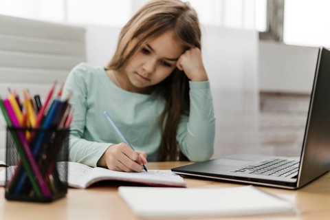 Girl participating online classes
