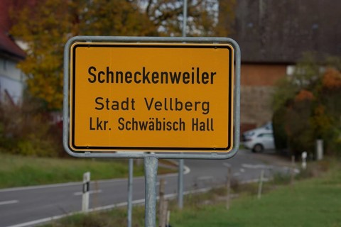 Rural idyll, village sign, Schneckenweiler, Vellberg, Bühler, Bühlertal, Schwäbisch Hall,