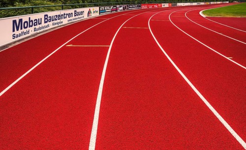 The running tracks of a sports field