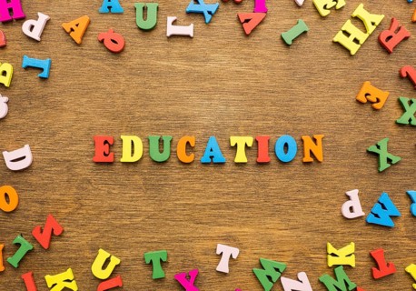 Top view letters spelling education