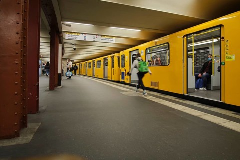 Germany, Berlin, 17. 09. 2020, Alexanderplatz underground station, U2, to Pankow, rushing