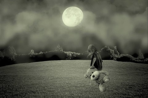 Sleepwalking child at full moon