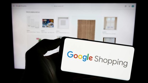 Stuttgart, Germany, 09-23-2023: Person holding mobile phone with logo of product search platform