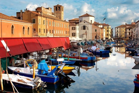 Fishing Boats outside the fish market on the Riva Vena canal, Chioggia, Veneto Region, Italy,