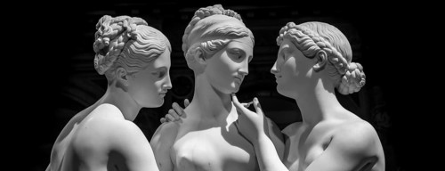 Milan, Italy - June 2020: Bertel Thorvaldsen?s statue The Three Graces. Neoclassical sculpture, in