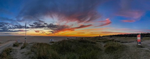 Panorama, sunset, dunes on Sønderstrand, Rømø, Denmark, Europe