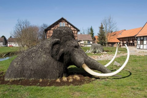 Mammoth statue, extinct, Ice Age Garden, Salder Castle Municipal Museum, Salder, Salzgitter, Lower
