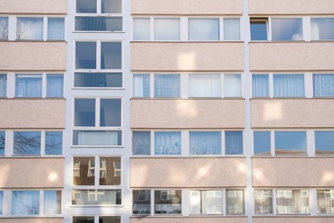 Social housing in Berlin, facade with light dots