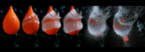 Shot Breaking Water Filled Orange Balloon