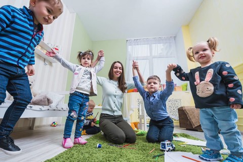 Teacher kids playing classroom