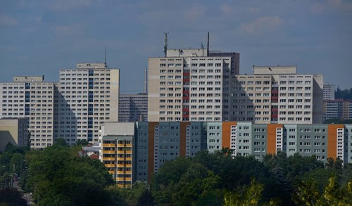 Prefabricated residential buildings in the Marzahn-Hellersdorf district, Berlin, Germany, Europe
