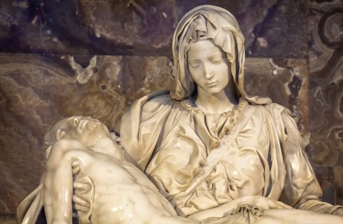 ROME, VATICAN STATE - August 28, 2018: Pietà di Michelangelo (The Pity), 1498-1499, located in St.
