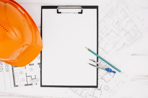 Architecture concept with clipboard helmet. Resolution and high quality beautiful photo