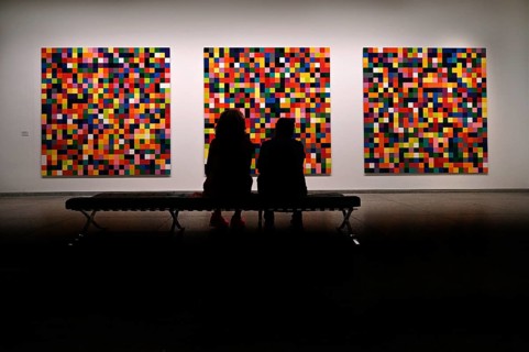 Museum visitors in front of the work 4900 Farben by Gerhard Richter, Neue Nationalgalerie Berlin,
