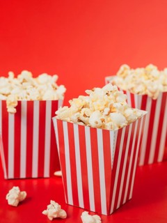 Close up collection striped popcorn boxes