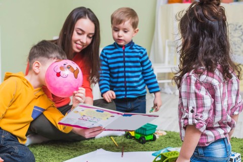 Woman reading stories children