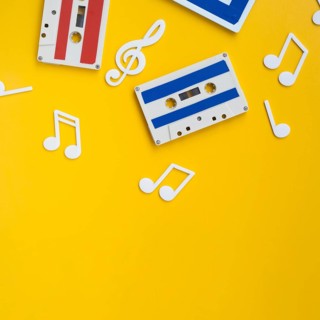 Multicolored cassette tapes with copy space