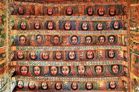 Ancient murals, mural paintings, Debre Birhan Selassie church, Gondar, Amhara region, Ethiopia,