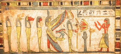 TURIN, ITALY - CIRCA MAY 2021: Egyptian archaeology. Ancient hieroglyphyc, ca. 580 BC, with Isis