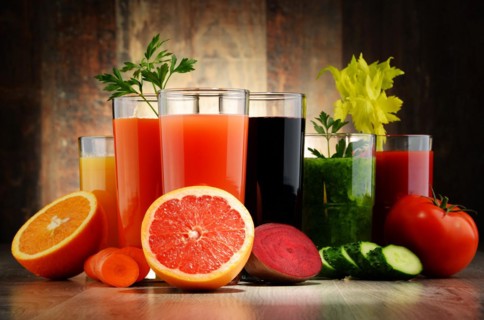 Glasses with fresh organic vegetable and fruit juices. Detox diet