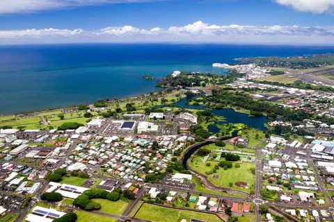 Aerial view of Hilo on Big Island, Hawaii, USA, North America