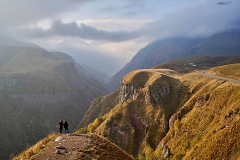 View into the Devil's Gorge, from the Monument of Georgian-Russian Friendship to the Treaty of