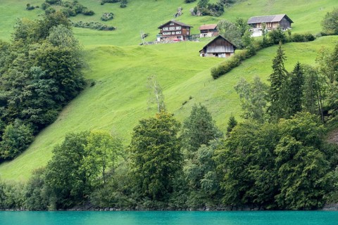 View houses along the SarnerSee near Sachseln Obwalden in Switzerland