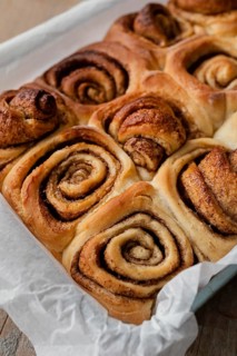 High angle cinnamon rolls tray
