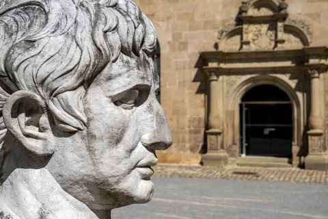Germany - 18 July 2020: head of the statue of Emperor Augustus in the courtyard of the musuem at
