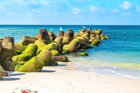 Beach protection by tetrapods, to be seen on the beach walk from Hörnum around Hörnum-Odde, the