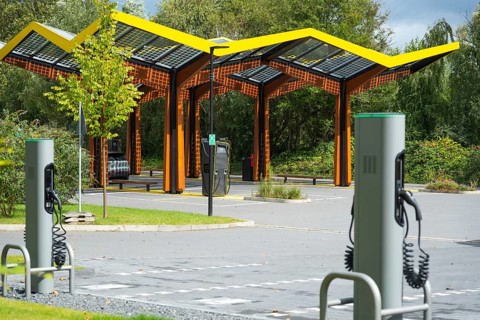 Fast charging station with 300KW charging points in the Ruhr area near Bochum, Germany, Europe