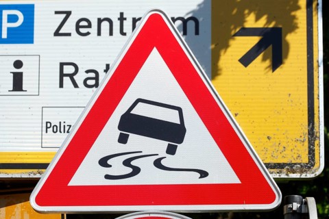 Traffic sign skidding danger, Germany, Europe