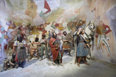 Arrival of the Magi. Representation in figures and frescoes by the famous Renaissance artist