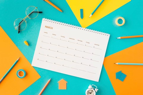 Flat lay planner calendar accessories