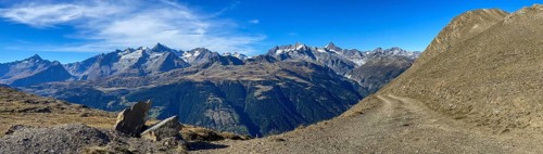 View from the Breithorn over the Upper Valais to the Aletsch area with Eggishorn, Strahlhorn,