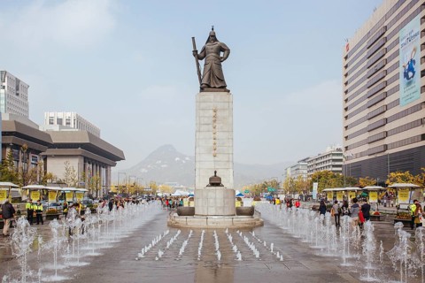 Seoul, South Korea, October 25, 2014: Statue of Admiral Yi Sun Shin at Sejongno, Gwanghwamun Plaza