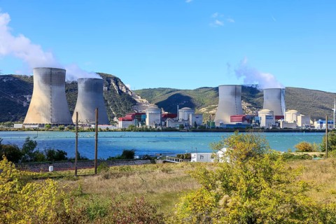 Nuclear power plant centrale nucleaire de Cruas-Meysse on the western bank of the Rhone between
