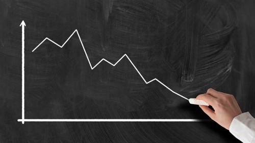 business losses and recession concept, negative line chart on chalkboard