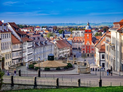 View of the old town from Friedenstein Castle, Gotha, Thuringia, Germany, Europe