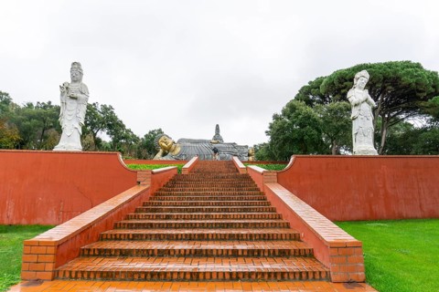 Carvalhal Bombarral, Portugal - 13 December 2020: buddha statues in the famous Bacalhoa Buddha Eden