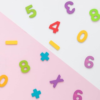 Colourful math numbers arrangement top view