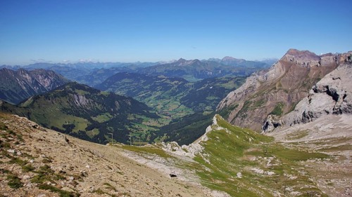 Landscape in the Bernese Oberland. Saanenland valley. Summer scene in the Swiss Alps